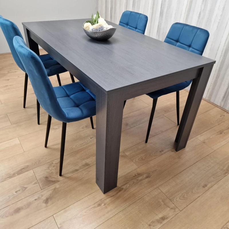 Image of KOSY KOALA Grey Dining Table and 4 Blue Velvet Chairs Kitchen Dining Table for 4 Dining Room Dining Set Grey