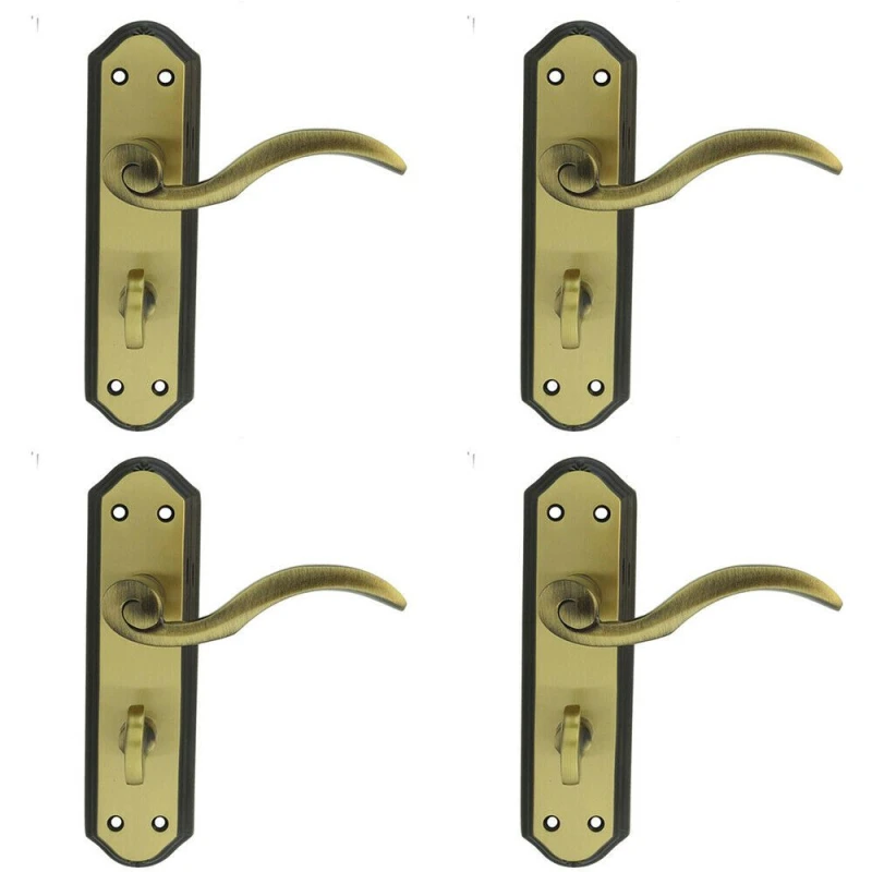 Image of Loops 4x PAIR Spiral Sculpted Lever on Bathroom Backplate 180 x 48mm Florentine Bronze Multi