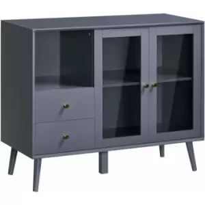 Image of Modern Sideboard, Glass Door Buffet Cabinet with 2 Drawers, Grey - Homcom