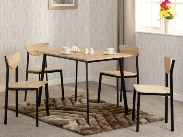 Image of Seconique Riley Black and Oak Dining Table and 4 Chair Set