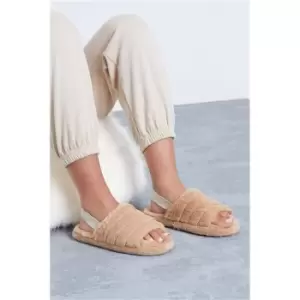 Image of I Saw It First Beige Soft Slingback Fluffy Slipper - Brown