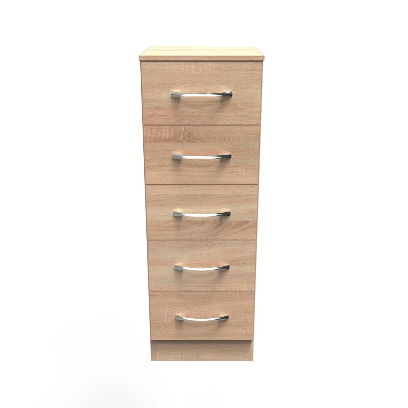 Image of Heddon 5 Drawer Tallboy In Bardolino Oak (Ready Assembled)
