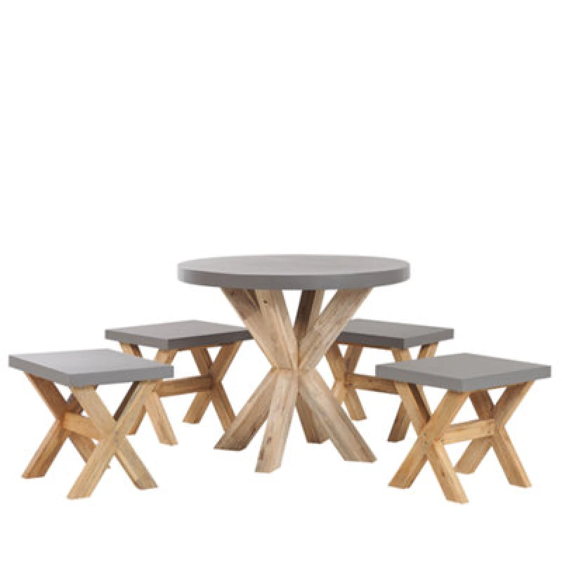 Image of BELIANI Garden Dining Set with Stools 4 Seater OLBIA Concrete Grey 263403