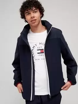 Image of Tommy Hilfiger Mix Media Zip Through Hoodie - Desert Sky Navy , Desert Sky Navy, Size L, Men