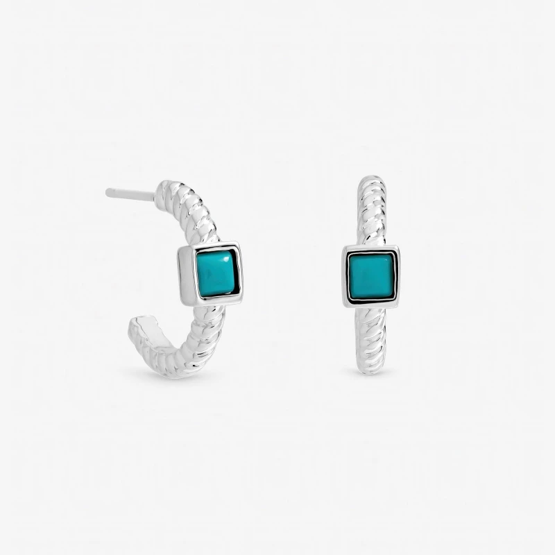Image of Inicio Sterling Silver Plated Turquoise Huggie Hoops Silver female One Size