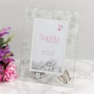 Image of 4" x 6" - Sophia Glass & Glitter White Floral Photo Frame