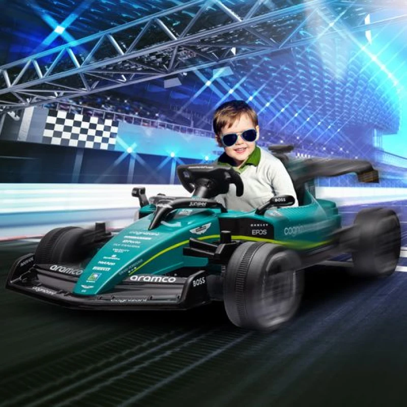 Image of Aiyaplay 12V Electric Go Kart W/ Shock-Absorbing Wheels, Remote, Bluetooth, Green 370-334V70GN