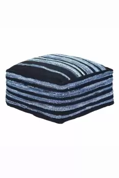 Image of Texas Leather, Denim Woven Striped Bean Filled Pouffe, 60 cm