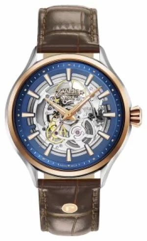 Image of Roamer Competence Skeleton III Brown Leather Strap Blue Dial Watch