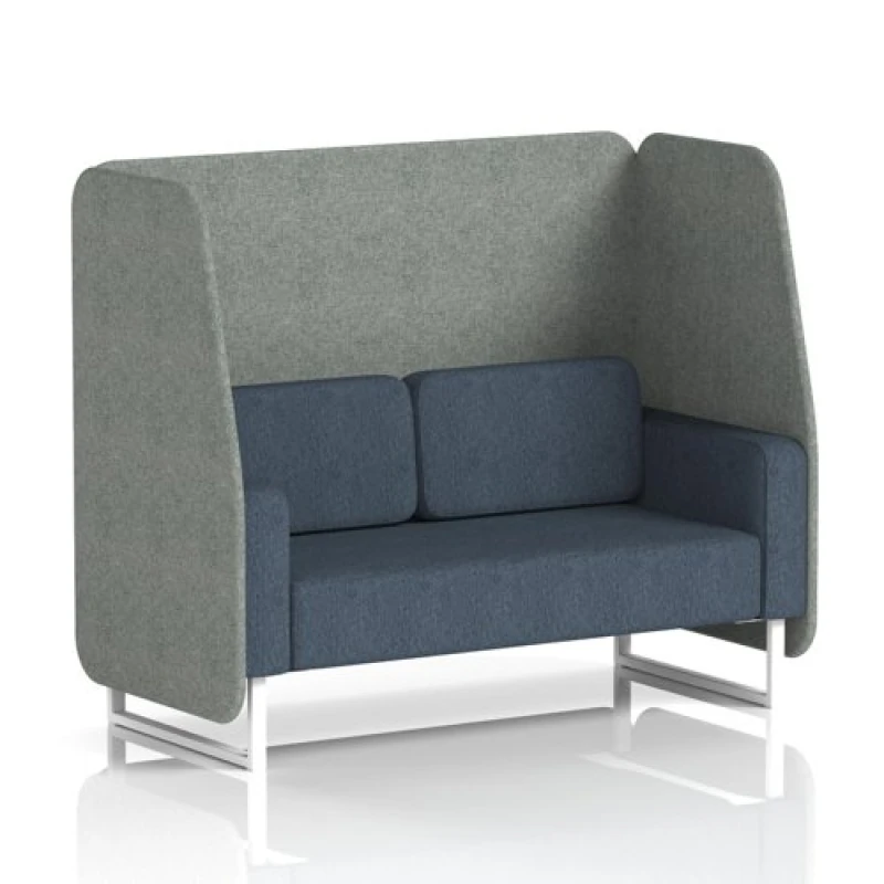 Image of Brixworth 2 Seater Open Office Booth with White Legs in Rivet Fabric - Prime Panels and Crucible Sofa