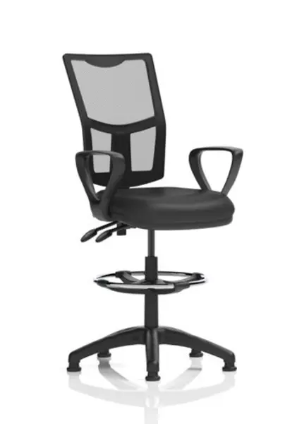 Image of Eclipse Eclipse Plus II Lever Task Operator Chair Mesh Back With Black Bonded Leather Seat With loop Arms With High Rise Draughtsman Kit DE02MVINYLBL