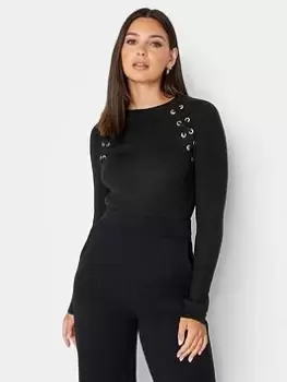 Image of Long Tall Sally Black Eyelet Jumper, Black, Size 18-20, Women