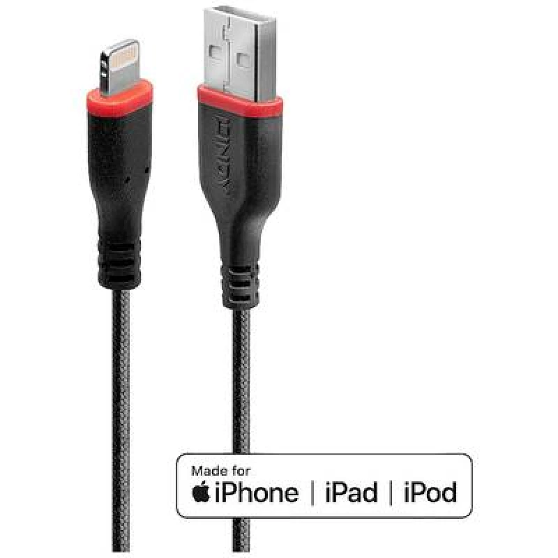Image of Lindy 1m Reinforced USB Type A to Lightning Charge & Sync Cable