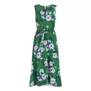 Image of Yumi Green Watercolour Floral Skater Dress - Green