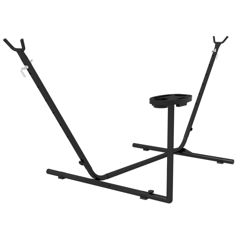 Image of Outsunny Hammock Stand with Side Tray, Steel Frame Hammock Stand, Black 84A-306V00BK