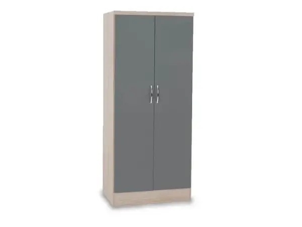 Image of Seconique Nevada Grey Gloss and Oak 2 Door Double Wardrobe