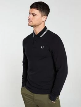 Image of Fred Perry Long Sleeved Twin Tipped Polo Shirt - Black, Size S, Men