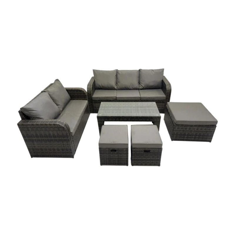 Image of Fimous 3 Seater Sofa Love Sofa Coffee Table with 3 Footstools in Dark Grey Dark Grey Unisex