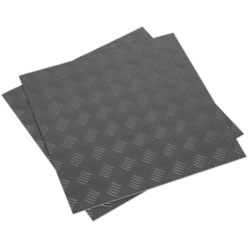 Image of Sealey Treadplate Vinyl Floor Tile Peel and Stick Backing Silver Pack of 16