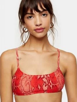 Image of Topshop Topshop Shirred Snake Print Bikini Top - Red