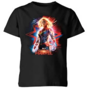 Image of Captain Marvel Poster Kids T-Shirt - Black - 3-4 Years