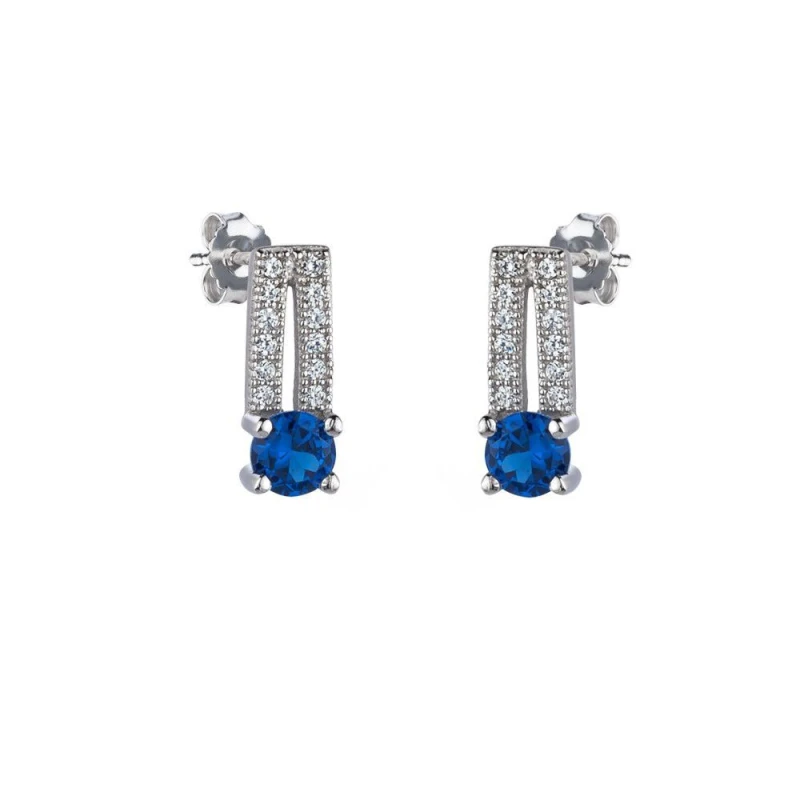 Image of Jewelco London Sterling Silver Blue CZ Semi Split Stud Earrings - RE12174SP Silver female