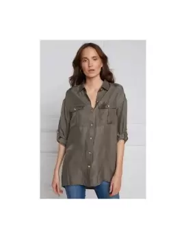 Image of Holland Cooper Womens Khaki Relaxed Fit Military Shirt
