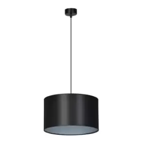 Image of Roto Black/Silver Cylindrical Pendant Ceiling Light with Black,Silver Fabric Shades, 1x E-27
