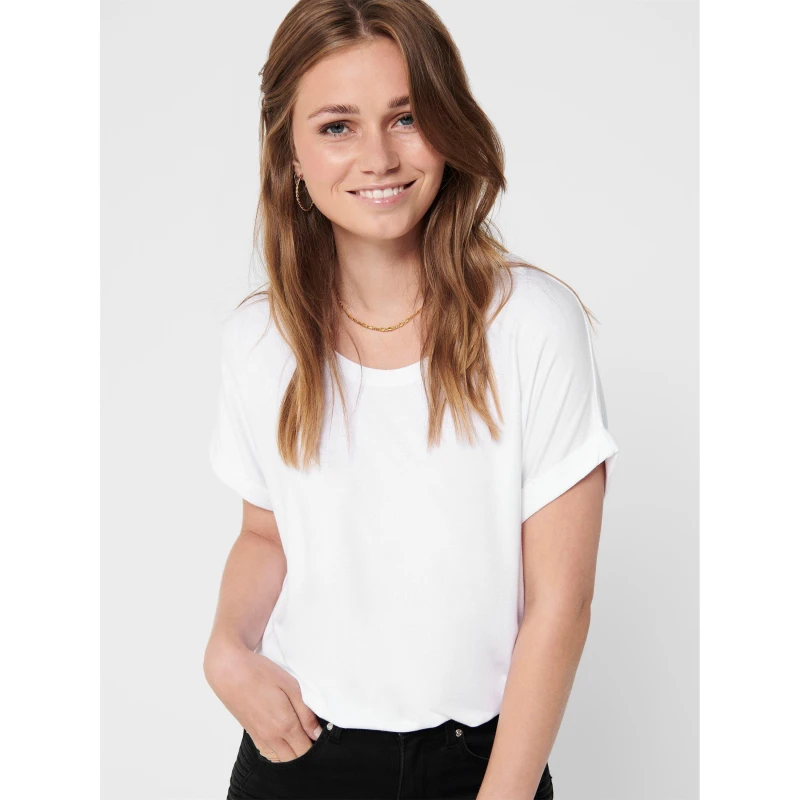 Image of Only Plain Short Sleeve Round Neck T-Shirt White female