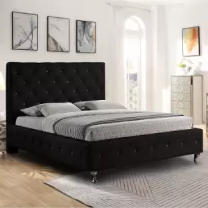 Image of Barella Upholstered Beds - Plush Velvet, Small Double Size Frame, Black - Black