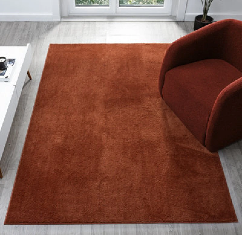 Image of Comfy Washable Low Pile Living Room Area Rug - Anti Slip Felt Backing Terracotta 120Cm X 160Cm