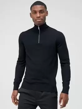Image of Calvin Klein Superior Wool Quarter Zip Knitted Jumper - Black Size M Men
