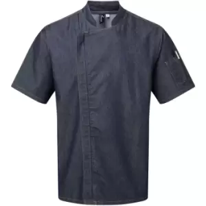 Image of Premier Unisex Adults Chefs Zip-Close Short Sleeve Jacket (M) (Indigo Denim) - Indigo Denim