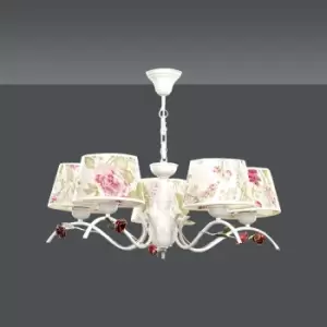 Image of Emibig Summer Beige Multi Arm Pendant Ceiling Light with Flower Design Fabric Shades, 5x E27