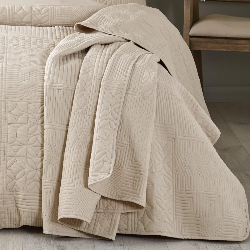 Image of Catherine Lansfield Folkstone Geo Quilted 220cm x 230cm Bedspread Set Natural