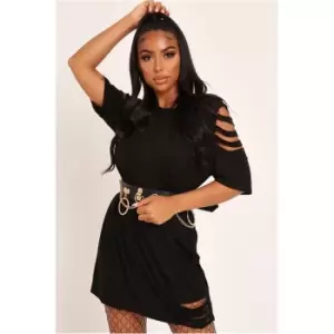 Image of I Saw It First Black Distressed T-Shirt Dress - Black