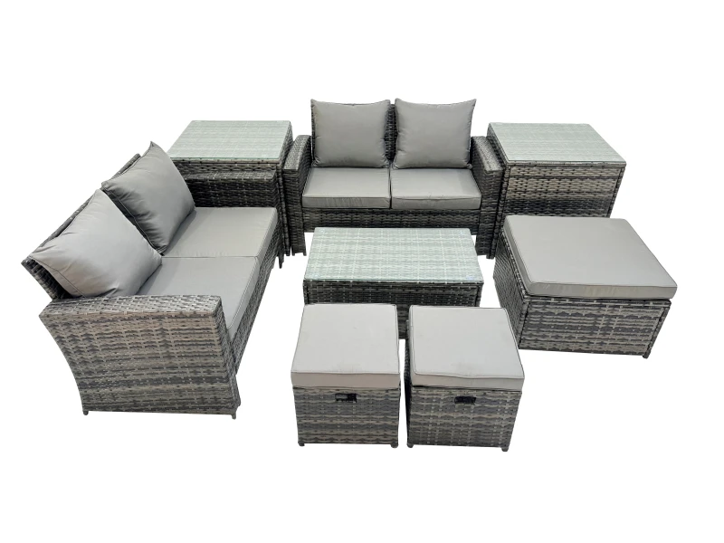 Image of Fimous Lounge Double Seat Sofa Coffee Table Set with 2 Side Table 3 Stools in Dark Grey Dark Grey Unisex