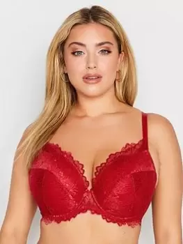 Image of Yours Pretty Lace Padded Plunge T-Shirt Bra Red, Red, Size 38E, Women