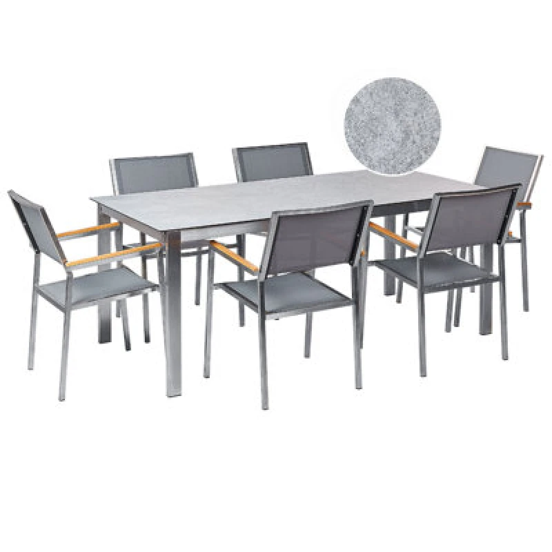 Image of Beliani Garden Dining Set 6 Seater Cosoleto/grosseto Tempered Glass Marble Effect Grey