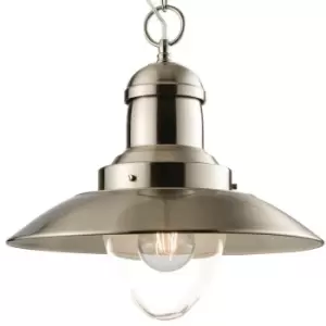Image of Hanging Ceiling Pendant Light Satin Nickel & Glass Industrial Lamp Bulb Holder