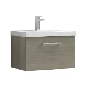 Image of Nuie Arno Solace Oak 600mm Wall Hung Single Drawer Vanity Unit with 40mm Profile Basin - ARN2522A - Solace Oak