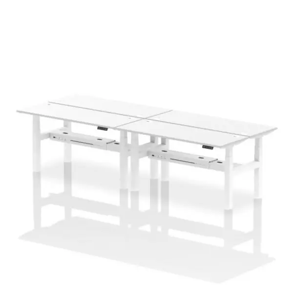 Image of Air Air Back-to-Back 1600 x 600mm Height Adjustable 4 Person Bench Desk White Top with Cable Ports White Frame HASCP4P16600WHTW