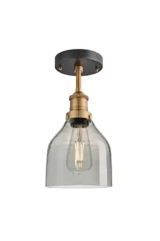 Image of Brooklyn Tinted Glass Cone Flush Mount, 6 Inch, Amber, Copper Holder