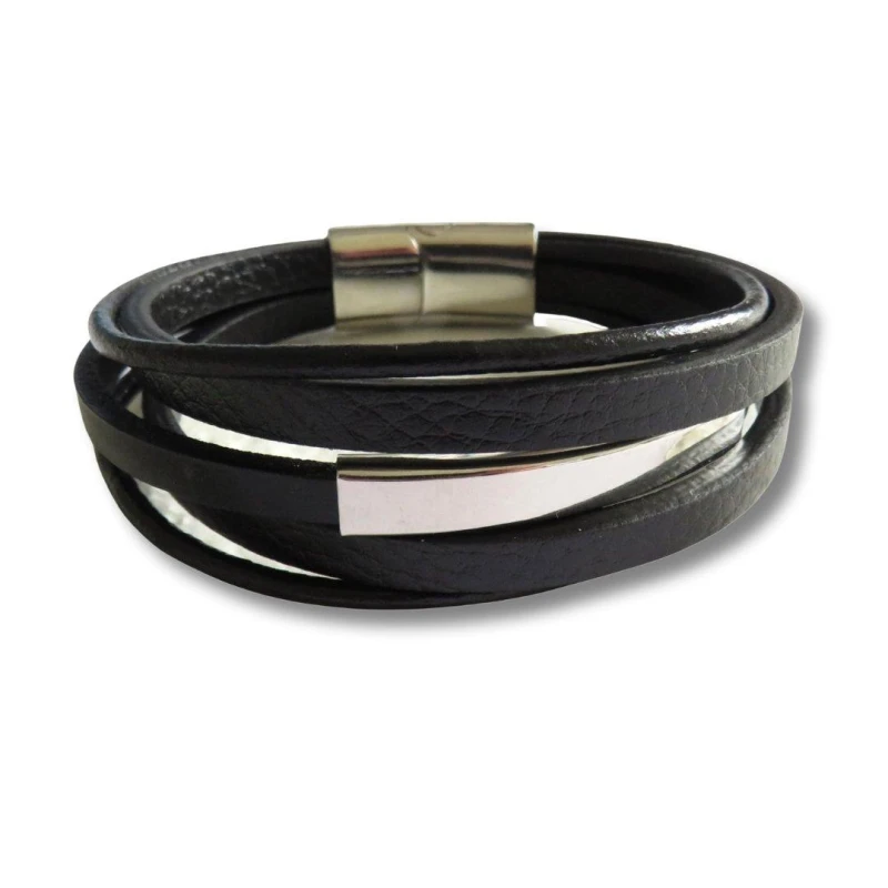 Image of Aye Do Gifts Mens Black Leather Bar Bracelet Black male One Size