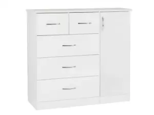 Image of Seconique Nevada White High Gloss 1 Door 5 Drawer Chest of Drawers