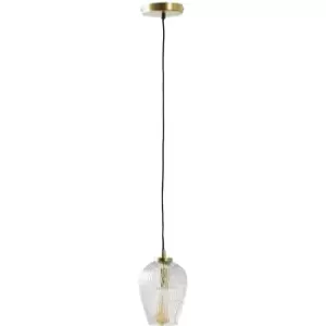 Image of Vintage Hanging Electric Ceiling Light Fitting Glass Pendant LED Light Bulb - Antique Brass - No Bulb
