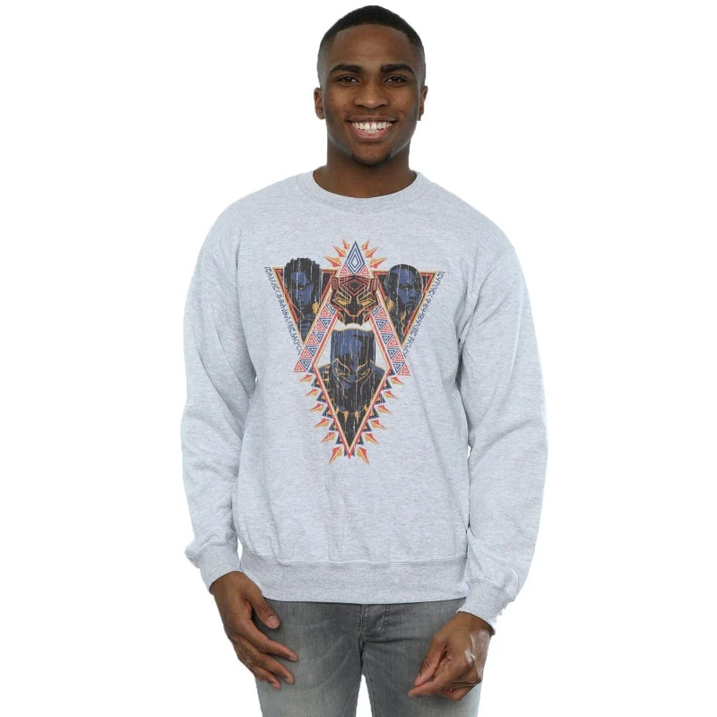 Image of Marvel Marvel Men Black Panther Tribal Heads Sweatshirt in Grey Size: Small Grey S Male 5057736575413