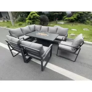 Image of Fimous 9 Seater Outdoor Dark Grey Aluminum Lounge Complete Sofa Set with Gas Fire Pit and Gas Heater