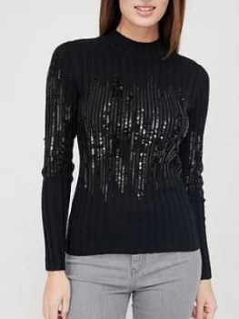 Image of Hugo Boss Rib Embroidered Turtle Neck Knitted Jumper Black Size M Women