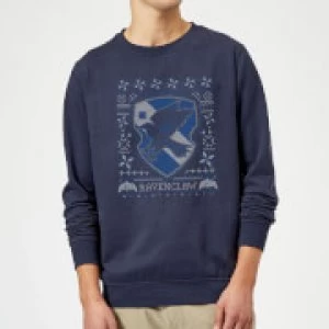 Image of Harry Potter Ravenclaw Crest Christmas Sweatshirt - Navy - S